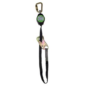 Peakworks Fall Protection Single Self Retracting Lifeline (SRL), 2 Snap Hooks, Tie-Back Style, 9 ft. Length, Black/Hi-Vis Green, V845552T009TB