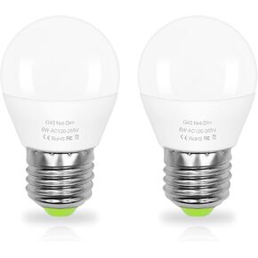 6W E26 Small Globe LED Bulb 60W Equivalent G45/A15 E26 Standard Screw Base 120V-265V Frosted Daylight White 750LM Waterproof for Fridge Light Pendant Vanity Mirror Home Lighting Non-Dimmable (2 Pack)