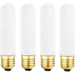 25 Watt T10 Frost Tubular Incandescent Light Bulb, Showcase Lamp, 2700K Soft White, E26 Medium Base, 280 Lumens, 120V (4)