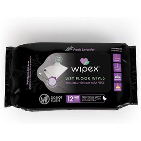 Wipex XL Wet Floor Wipes for Squeegee Stick, Cuban Mop or Sweeping Mop, Plant Based Multi Surface Cleaning Wipes, Lavender Scent, Huge Disposable Wipes (24" x 14"), Extra Thick, 12 Count (Pack of 1)