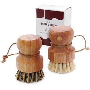عبوتان من فرشاة تنظيف أطباق الخيزران، فرشاة غسيل أطباق السيزال الطبيعية، فرشاة تنظيف أطباق طبيعية مستديرة لأواني الحديد الزهر، والمقالي، وحوض المطبخ، والخضروات (شعيرات السيزال + النخيل) in Kuwait