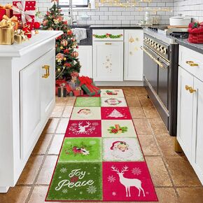 Christmas Area Rug Merry Christmas Indoor Rug for Xmas Holiday Decoration Non-Slip Festive Christmas Throw Carpet Colorful Washable Xmas Rug for Fireplace Kitchen Living Room Bedroom 2 x 8 FT