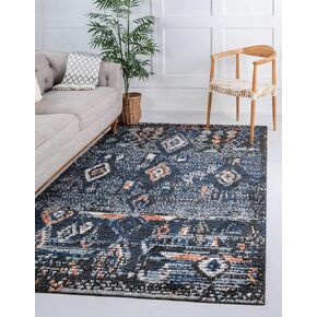Unique Loom Morocco Collection Abstract Southwestern, Bohemian Area Rug, 5' 0" x 8' 0", Navy Blue/Black