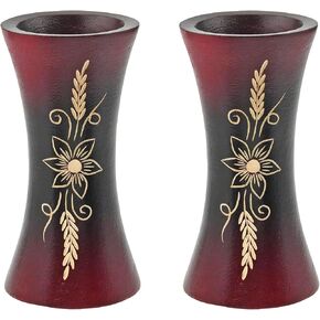 AeraVida Red Balinese Flower Garden Black & Natural Mango Tree Wood Set of 2 Flower Vase | Classic Flower Vase | Mango Tree Wood Flower Vase| Handmade Home Office Table