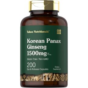Korean Ginseng Extract Capsules 1500 mg | 200 Capsules | Non-GMO and Gluten Free Formula | Standardized Panax Ginseng Supplement