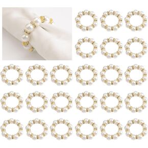 36Pcs Pearl Rhinestone Napkin Rings, Gold Pearl Napkin Holders Buckles Napkin Rings for Wedding Party, Dinner, Table Decor, 2.5cm