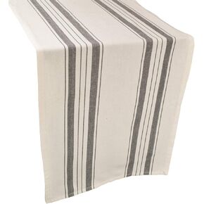 Gray Beige Stripped Farmhouse Cotton Table Runner, Dresser Scarf, Coffee Table Runner, Rustic Décor (17Wx54L)