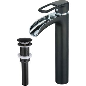 Leekayer Bathroom Vessel Sink Faucet Brushed Nickel Waterfall Single Handle 1 Hole Deck Mount Lavatory Tall Mixer Tap with Pop Up Drain(Without Overflow)
