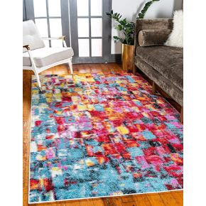 Unique Loom Lyon Collection Bright Modern Abstract Area Rug, 9 ft x 12 ft, Multi/Blue