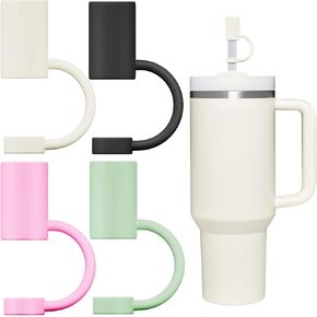 Straw Cover Cap for Stanley Cup 20-40oz Tumblers Accessories,Cute Silicone Straw Topper Reusable 4-6 Pcs,Compatible with Simple Modern,Yeti,Hydroflask and other 8-10mm Straws (4pc baseball cap)