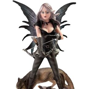PTC 10 Inch Warrior Winged Fairy with Wolf and Bow Statue Figurine