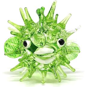 ZOOCRAFT Blown Glass Figurines Green Puffer Fish Tiny Aquarium Miniature Handmade Decor