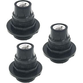 E12 Candelabra Socket,TWDRTDD Black 3-Pack Candelabra Base Lamp Holder Light Socket Black (Full Uno Thread and Ring)