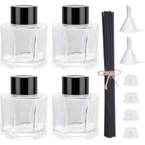4PCS Glass Reed Diffuser Bottle Empty Diffuser Jars with Black Caps and Sticks Set 100ML 3.52Ounce Fragrance Accessories Use for DIY Essential Oils Home Fragrance