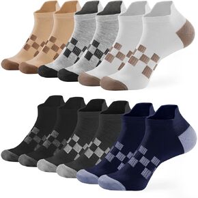 Honeysea 6 Pairs Ankle Socks for Women Men - Checkered Breathable Running Socks Tab Athletic Ankle Socks with Arch Support