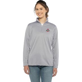 Vantage Apparel Women's Collegiate Micro Mesh Performance Team Color 1/4 Zip Pullover, Ohio State Buckeyes, Gray, Small