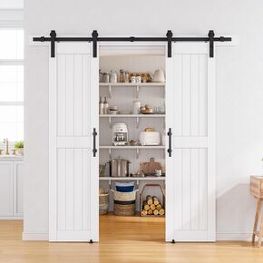 SmartStandard 36 x 84 in (Double 18×84 Door) White Barn Door with 6.6FT Sliding Hardware Kit & Handle, Pre-Drilled Ready to Assemble, Waterproof PVC Coating, H-Frame