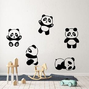 5 Pandas/Set Wall Art Decal Vinyl Animal Stikcer Home Interior Design Cute Pandas National Treasure of China Kids Bedroom Living Room Decoration YMX78 (L)