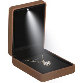 Classic Metal Glossy Jewelry Pendant Necklace Gift Box with LED Light, Velvet Jewelry Storage Display Case for Proposal Engagement Wedding Anniversary Birthday Ceremony (Black)