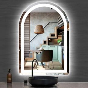 Arch Bathroom LED Mirror with Light 30 x 20 Inch Arch Light up Mirror for Bathroom Wall Mounted Arch Lighted Vanity Mirror Anti Fog Dimmable 3 Color 30x20 Smart Bathroom Light Arch Mirror