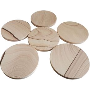 Sandstone Coaster,Set of Six,Natural Sandstone 3.94 Inch Fashion Pattern,Cork Non-Slip Back Cover