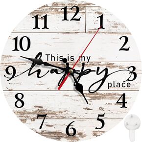 Britimes Square Wall Clock Silent Non-Ticking Battery Operated Clock 12 Inch, Vintage Wood Happy Place Home Decor for Living Room, Bathroom, Bedroom, Kitchen, Office and School