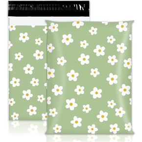 100Pcs Daisy Poly Mailers 10 x 13 Inch Green White Floral Packaging Bags Flower Self Seal Mailing Envelope Bags for Spring Small Business Clothing