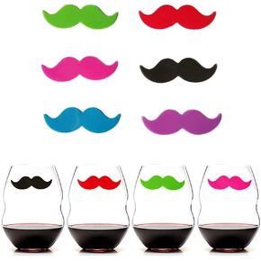 Cocktail/Wine Glass Markers Silicone Drink Markers Wine Charms with Beard Shape for Party Glass Identifiers (6 Count)