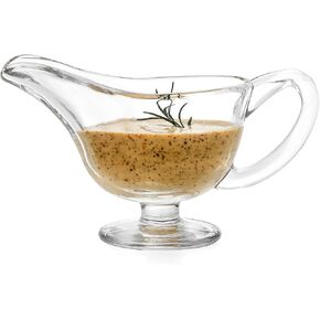 Classic Glass Gravy Boat with Handle, 10 oz Gravy Boat with Large Pour and Fewer Drips, Gravy Bowl Serving for Dining Holiday, Chrismas, Meals Party, Handmade Restaurant Kitchen Salad Dressing
