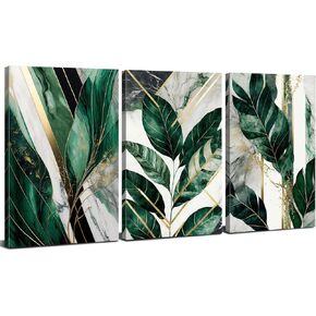 Boho Plant Leaf Wall Art Black and Gold Tropical Botanical Pictures for Living Room Bathroom Decor Gold Leaves Canvas Prints Modern Aesthetic Painting Artwork Bedroom Kitchen Home Decoration 12x16" 3P