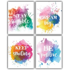 Colorful Paint Splats Children'S Inspirational Quote Posters Prints For Kids Room Children'S Room Bedroom Classroom Girls Room Playroom Wall Art Decoration(Set of 4 8 x 10 in Unframed)