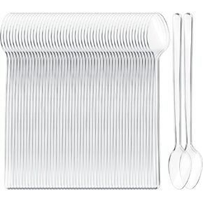 200 Pieces Long Clear Plastic Ice Cream Spoons 7.09 Inch Disposable Utensils Sundae Spoons Long Handle Spoon for Ice Cream, Milkshakes, Tea and Floats, Stirring Cocktails and Tall Ice Beverages