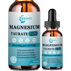 Magnesium Taurate Liquid Drops Cherry Flavor -Magnesium Taurate 1500mg with Magneisum Glycinate 500mg, Vitamin B6 & Zinc - Magesium Glycinate Liquid for Easy Absorption - Vegan & Non-GMO