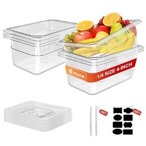 1/9 Size 4 Inch Clear NSF Polycarbonate Food Pan-9 PCS[Food Grade][Hot&Cold Resistant] Commercial Food Pans with Lids, Restaurant Food Storage Containers Hotel Pan(BPA-FREE)