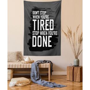 Ambesonne Fitness Tapestry, Words Dont Stop Encouraging Keep Moving Brush Strokes, Fabric Wall Hanging Decor for Bedroom Living Room Dorm, 23" X 28", Charcoal Grey White