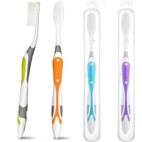 4-Pack of Extra Soft Adult Toothbrushes with Portable Individual Travel Cases - Gentle Oral Care for Adults & Elders