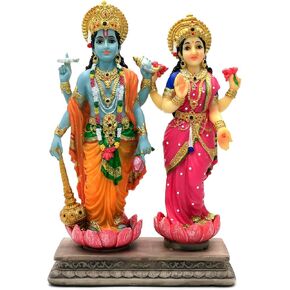 Hindu God Lakshmi Narayan Statue - 8.8" H Laxmi Narayan Sculpture Indian Diwali Pooja Item Murti Gifts for Indian Couple Friends Family Diwali Gifts Home Office Mandir Temple Puja Decor