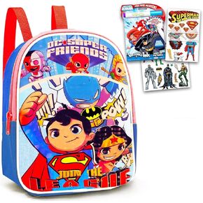Superman and Friends Mini Backpack Toddler Preschool Bundle with 11" Justice League Mini Backpack Featuring Superman, Batman, Wonder Woman, Flash, Aquaman, Cyborg, Stickers | Superhero Mini Backpack