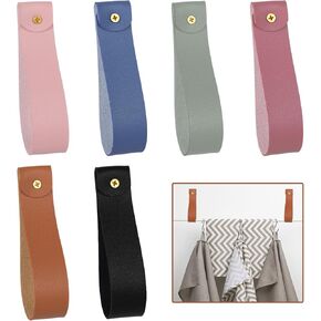 12Pcs PU Leather Wall Hooks Boho Neutral Color Wall Hanging Strap Leather Curtain Rod Holder for Towel Bathroom Kitchen Bedroom