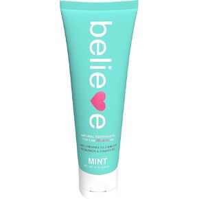 Believe Oral Care, 100% of Profits Donated to Cancer Research, Mint Toothpaste, 5 OZ Tube | Whitens, Soothes, Freshens | All Natural, Gluten Free, Vegan, GMO Free, Fluoride Free, SLS Free