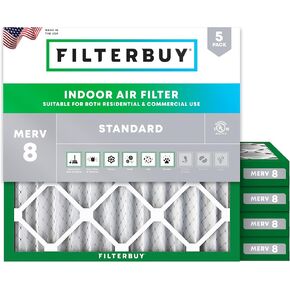 Filterbuy 20x20x2 Air Filter MERV 8 Dust Defense (5-Pack), Pleated HVAC AC Furnace Air Filters Replacement (Actual Size: 19.50 x 19.50 x 1.75 Inches)
