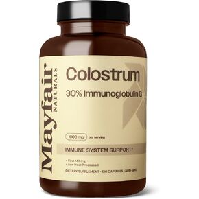 Colostrum Supplement 1000mg, 120 capsules, 30% IgG, Bovine Colostrum, Immune System Support