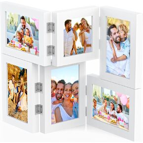 إطارات صور مجمعة، إطارات صور مجمعة مقاس 4 × 6/4 × 4 لديكور الحائط، لا تحتاج إلى تجميع، مجموعة إطارات صور مجمعة متعددة العائلات قابلة للطي مكونة من 6 قطع للحائط والطاولة، هدية عيد ميلاد صديق الزفاف، أبيض