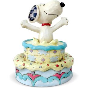 Enesco 6005944 Peanuts by Jim Shore Snoopy Jumping Out of Birthday Cake Figurine, 5.5 Inch, Multicolor