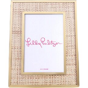 Lilly Pulitzer 4x6 Picture Frame, Decorative Photo Frame for Tabletop, Gold Metal Frame with Raffia, Raffia Mat