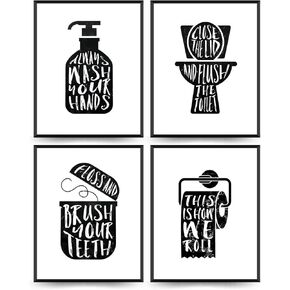 PLKMN Bathroom Wall Art Decor Set of 4, Funny Prints for Wall Decor Aesthetic,Wall Art Prints Decor for Bathroom Toilet Washroom Restroom, 8x10 (Unframed