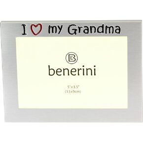 benerini ' I Love My Grandma ' - Photo Picture Frame Gift - 5 x 3.5 - Aluminium Silver Colour Gift for Her