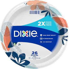 Dixie Large Paper Plates, 10 Inch, 26 Count, 2X Stronger*, Microwave-Safe, Soak-Proof, Cut Resistant, Disposable Plates For Everyday Breakfast, Lunch, & Dinner Meals