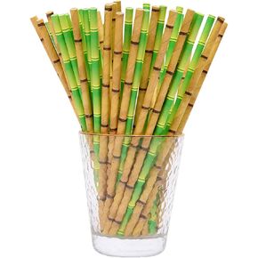 YAOSHENG 100 Pcs 2 colors Biodegradable Green Bamboo Paper Straws for Drinking Juices Shakes Birthday Wedding Party Supplies decorations