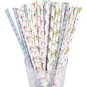 YAOSHENG 100 Pcs 2 colors Biodegradable Green Bamboo Paper Straws for Drinking Juices Shakes Birthday Wedding Party Supplies decorations